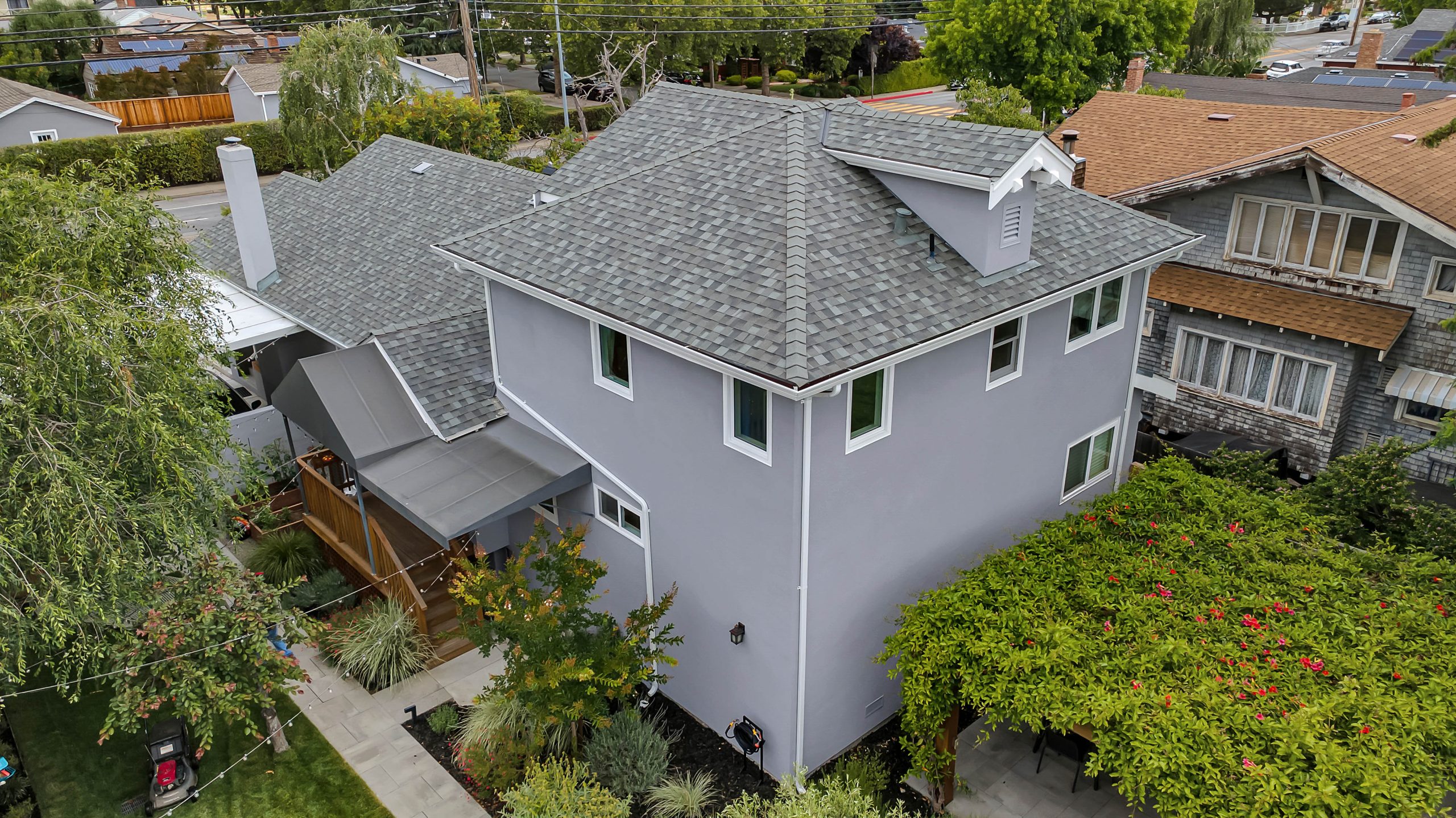 Aerial view of completed home addition project in Redwood City