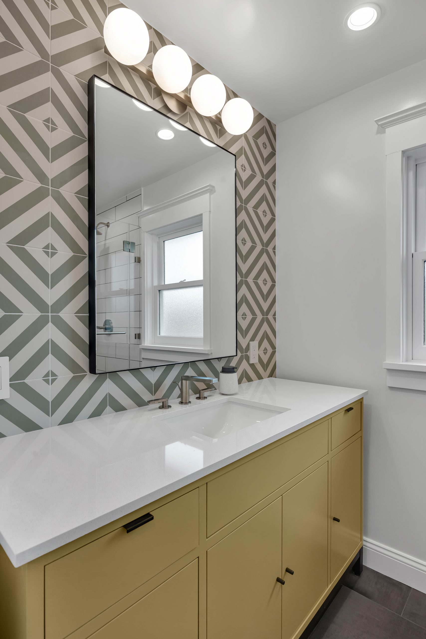 Bathroom with gold fixtures, Redwood City remodel